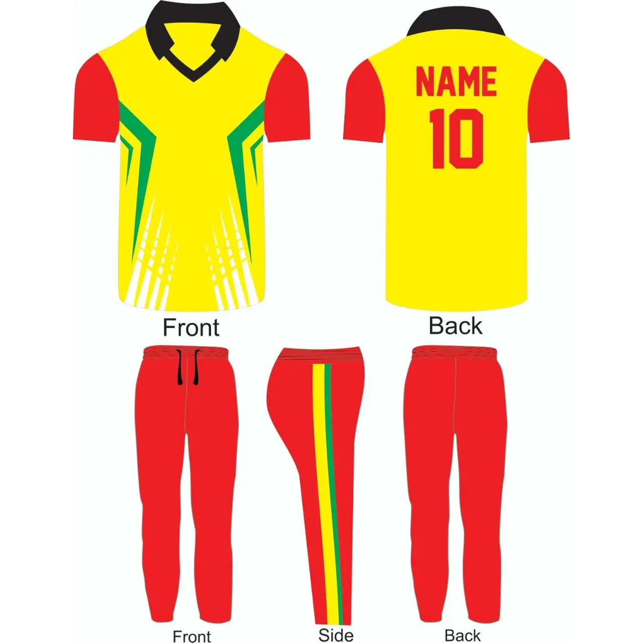 Cricket Team Kit Uniform Shirt & Trouser Yellow Green Red 2 Piece Set -  Cricket Best Buy