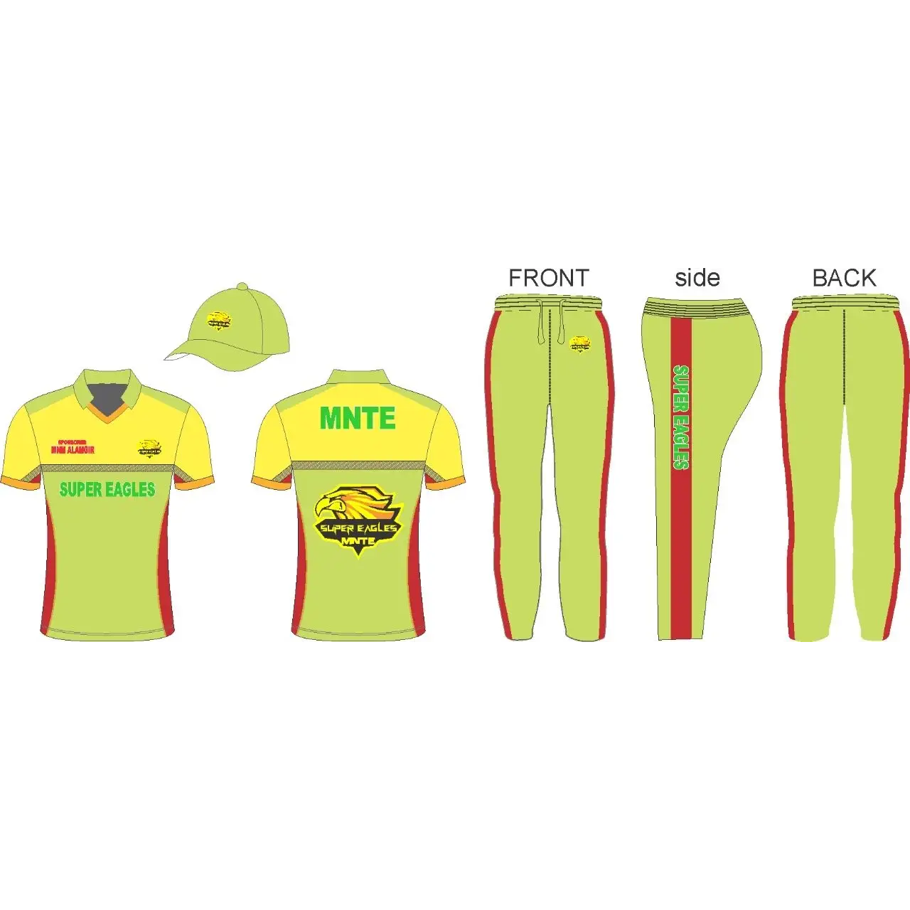 Cricket Kit Yellow Green Red Super Eagles 3 Piece Set