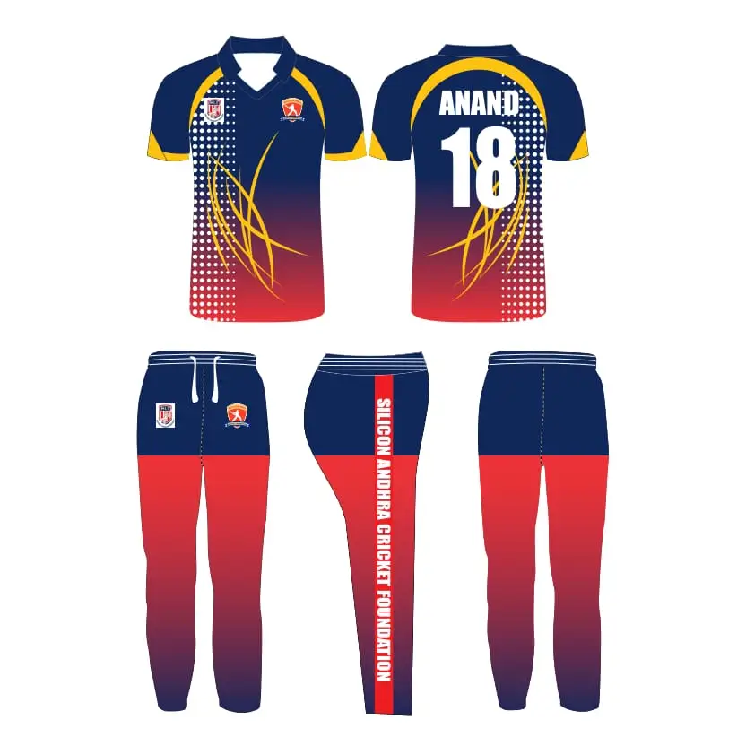 Sublimation Sports Uniform Blue Red Jersey Trouser Customized 2 Piece Set -  Cricket Best Buy