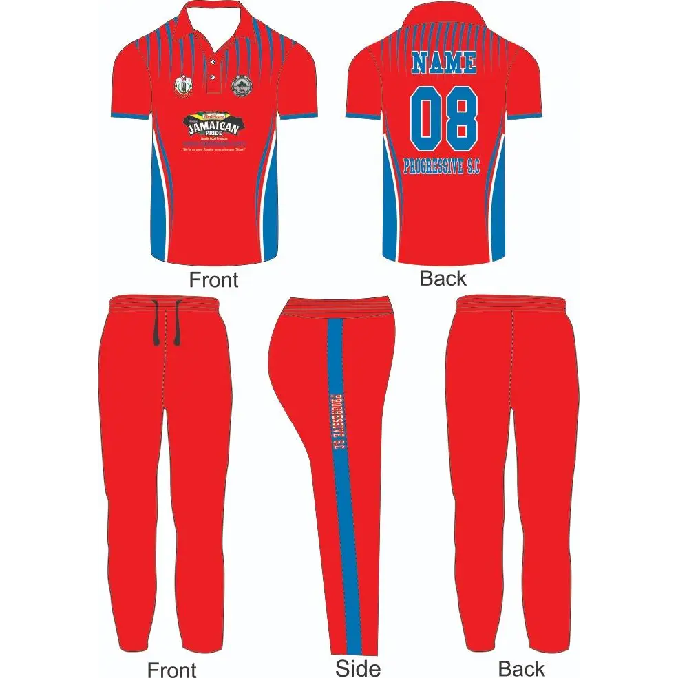 Cricket Jerseys Uniform Kit Customized Red Blue With Buttons 2 Piece Set