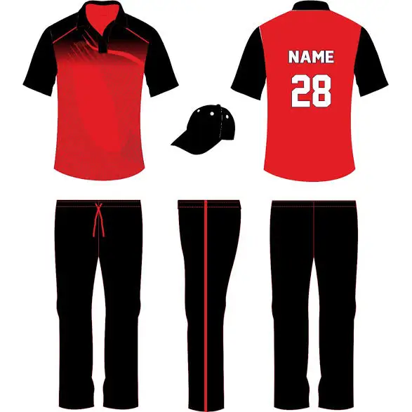 Black & Red Cricket Jersey Trouser Cap Kit Full Sublimation 3 Piece Set