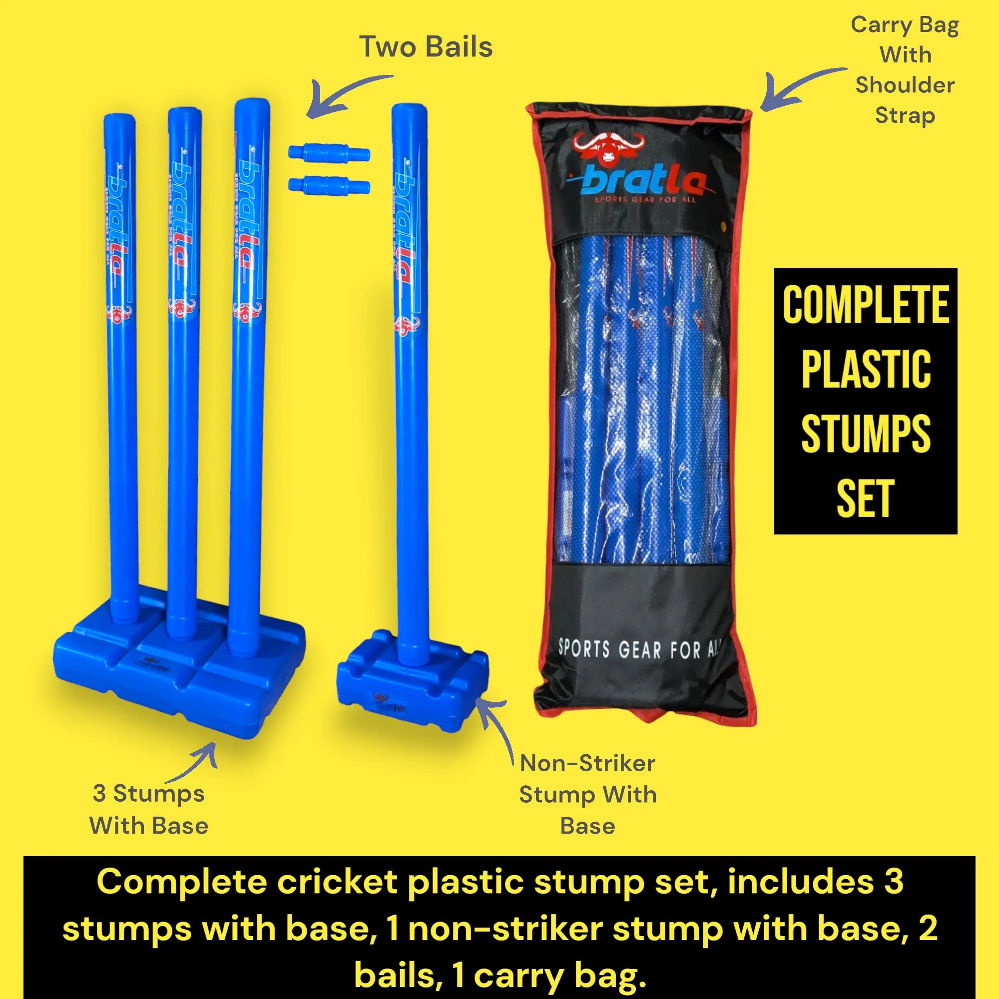 CBB Pro Cricket Plastic Wicket Stumps with Base Blue Multi Surface Placement - STUMPS