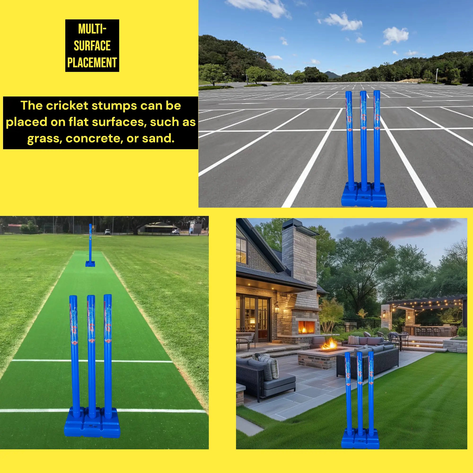 CBB Pro Cricket Plastic Wicket Stumps with Base Blue (USED - Good Condition) Clearance - STUMPS