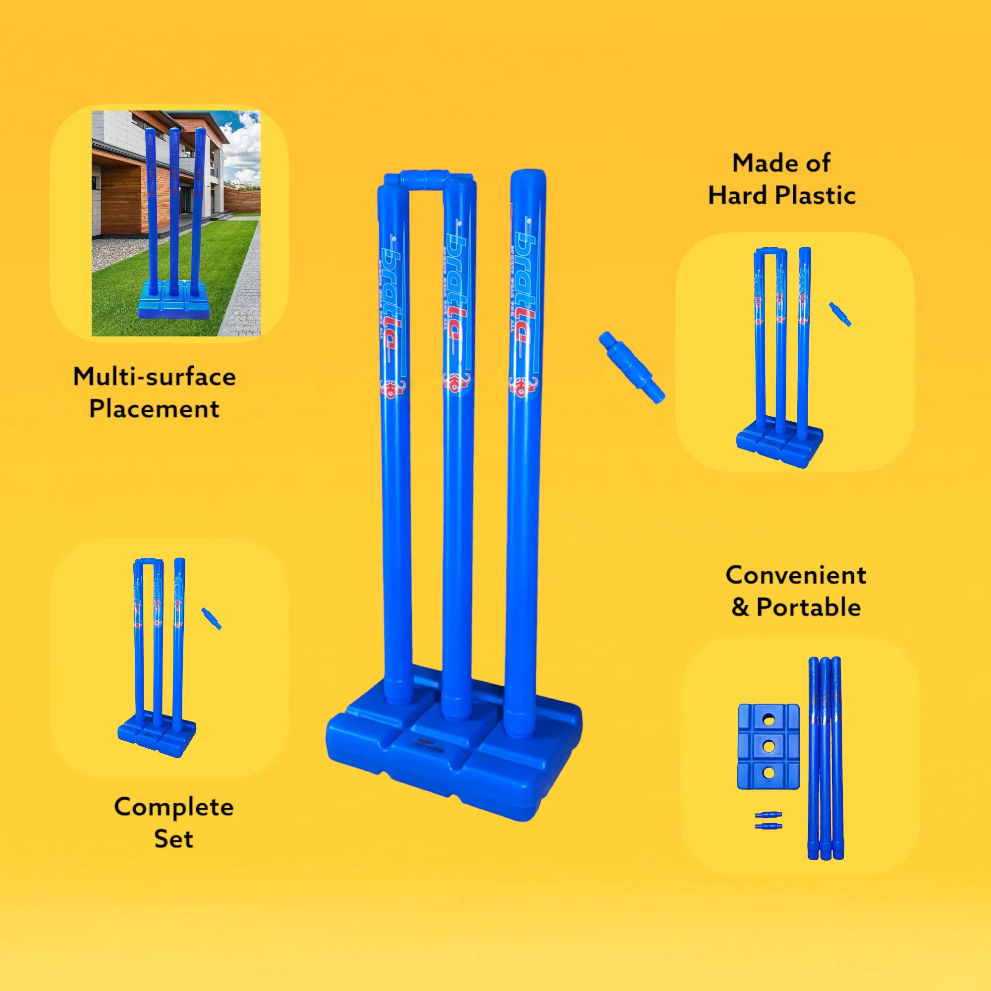 CBB Pro Cricket Plastic Wicket Stumps with Base Blue (USED - Good Condition) Clearance - STUMPS