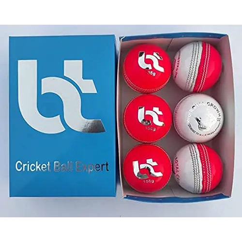 Cricket Ball White/Pink 156g Cricket Balls 2piece Balls Pack of 6 Balls Genuine Leather,Excellent Quality