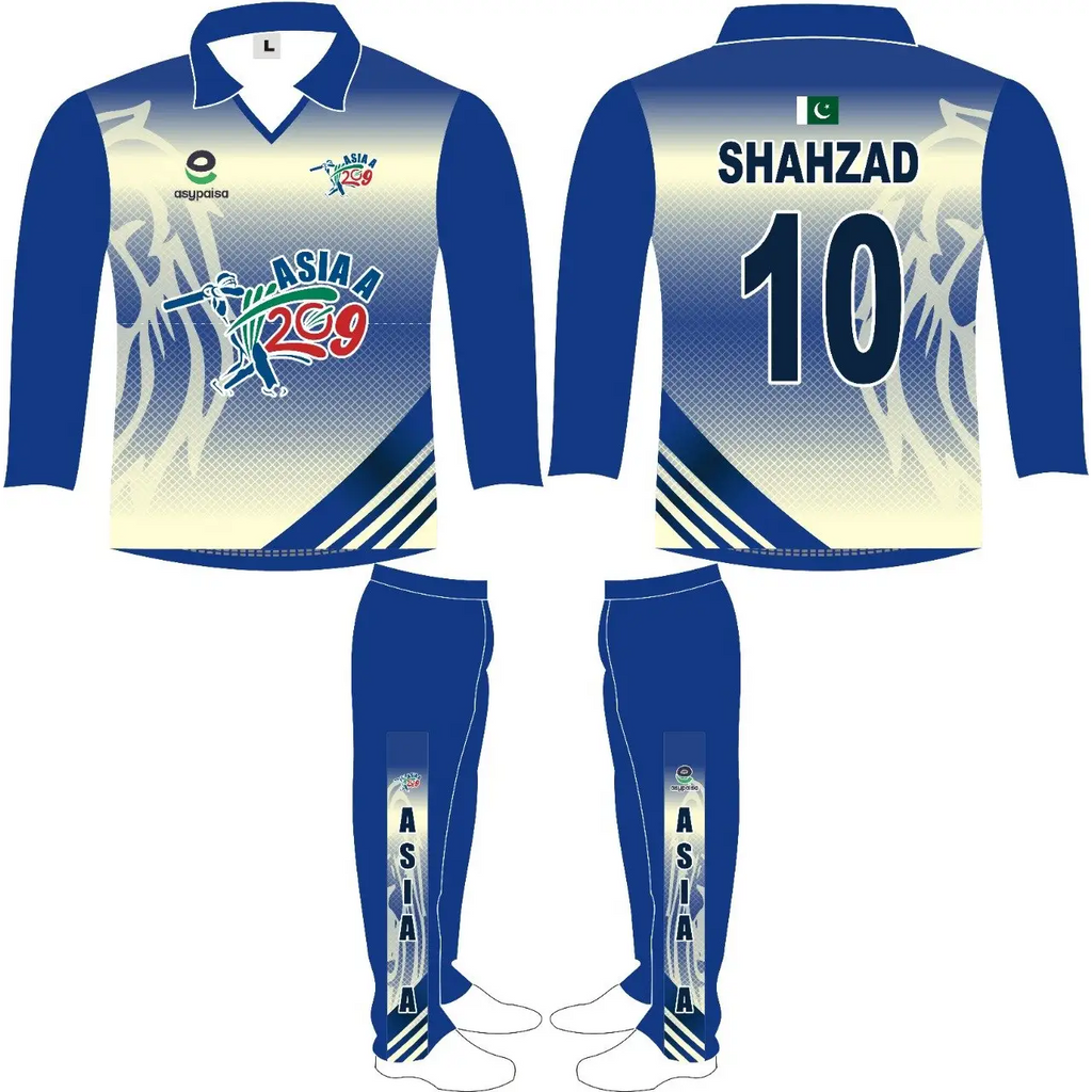 Cricket Sports Jersey Trouser Kit Blue White Name Number Logo 2