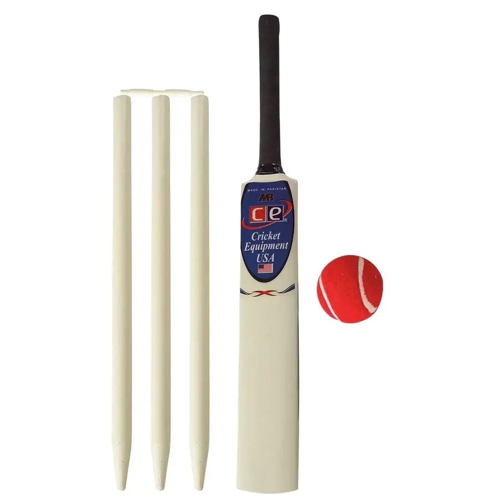 Junior Cricket Bat 4 Stumps Bail Tennis Ball Bag Gift Set Wooden Size 6 by CE (Junior 6)