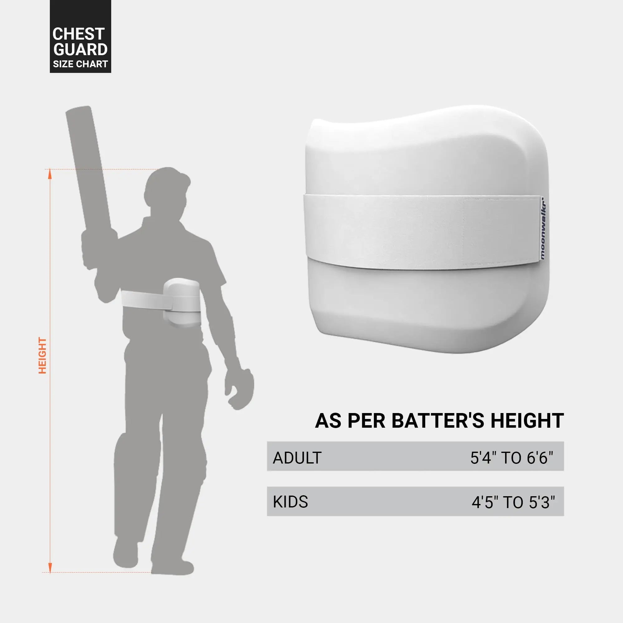 moonwalkr Cricket Chest Guard Protective Gear for Batters (5’4’’ - 6’6’’) Lightweight Cricket Equipment Maximum Protection Durable Chest