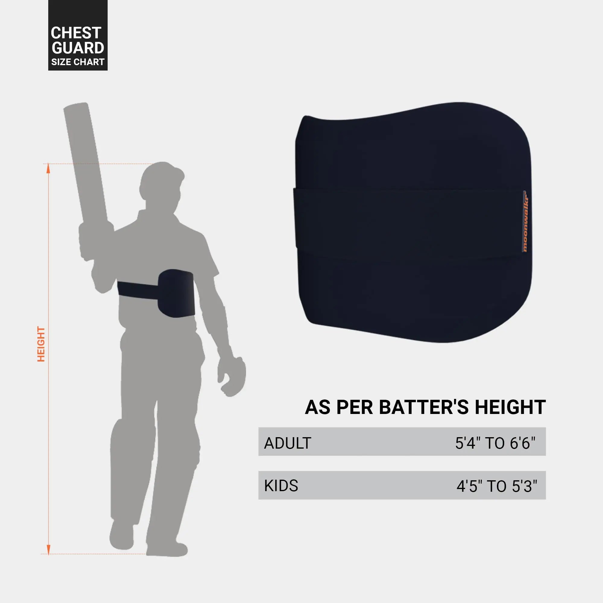 moonwalkr Cricket Chest Guard Protective Gear for Batters (5’4’’ - 6’6’’) Lightweight Cricket Equipment Maximum Protection Durable Chest