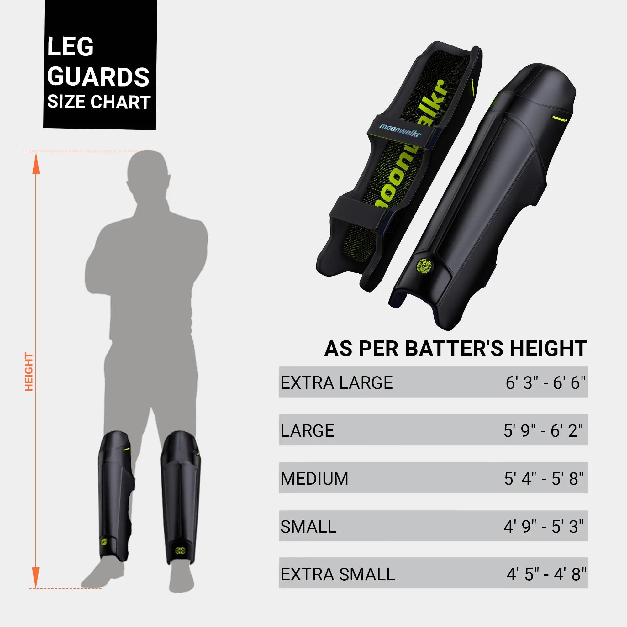 moonwalkr Cricket Leg Guard 2.0 Cricket Guard for Unisex of Batter’s Height (5’9’’-6’2’’) Cricket Pads Batters Leg Guard & Perfect