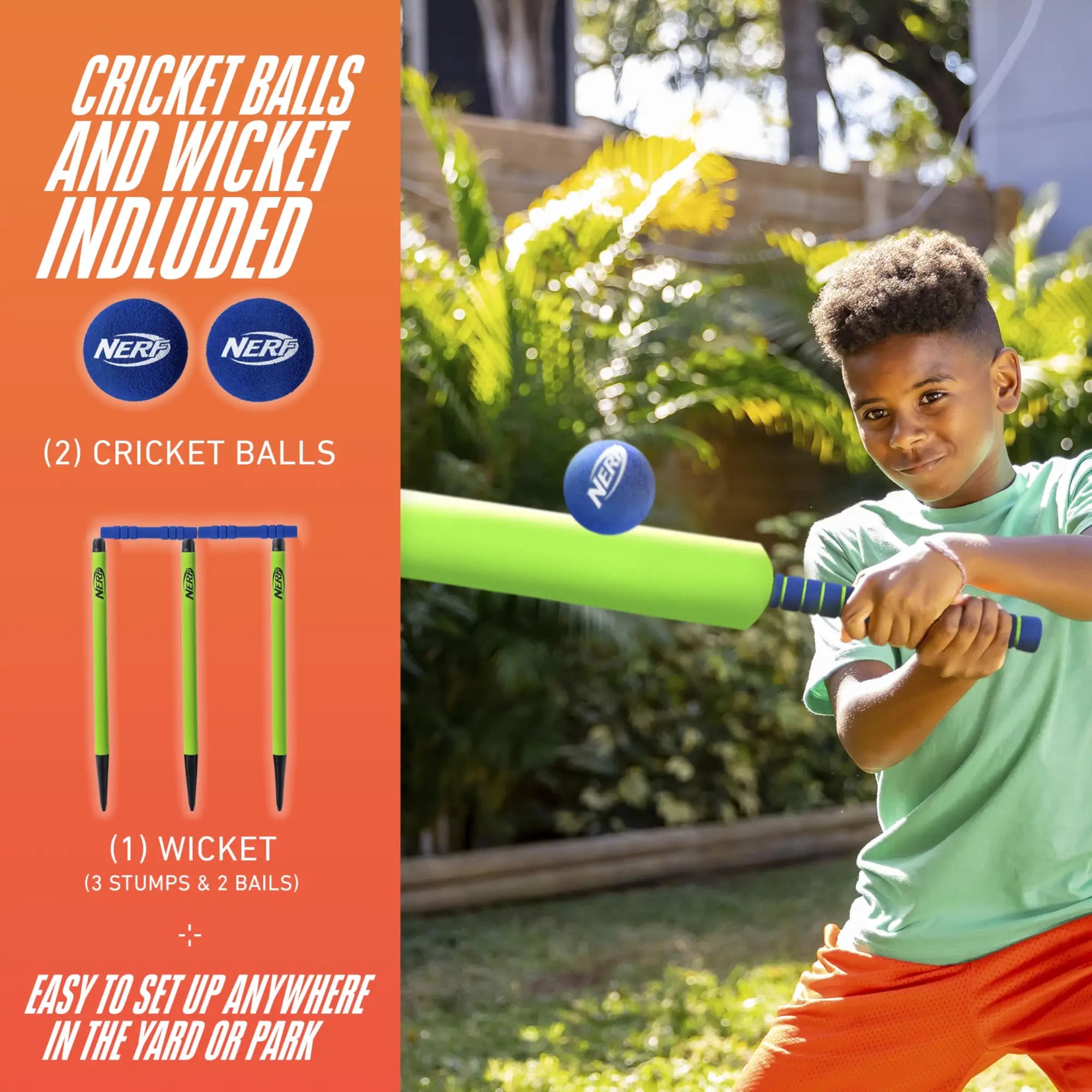 Nerf Foam Cricket Set - Full Starter Cricket with 30’’ Bat (2) Foam Balls + (3) Plastic Wickets - Perfect for Adults Kids + Beginners