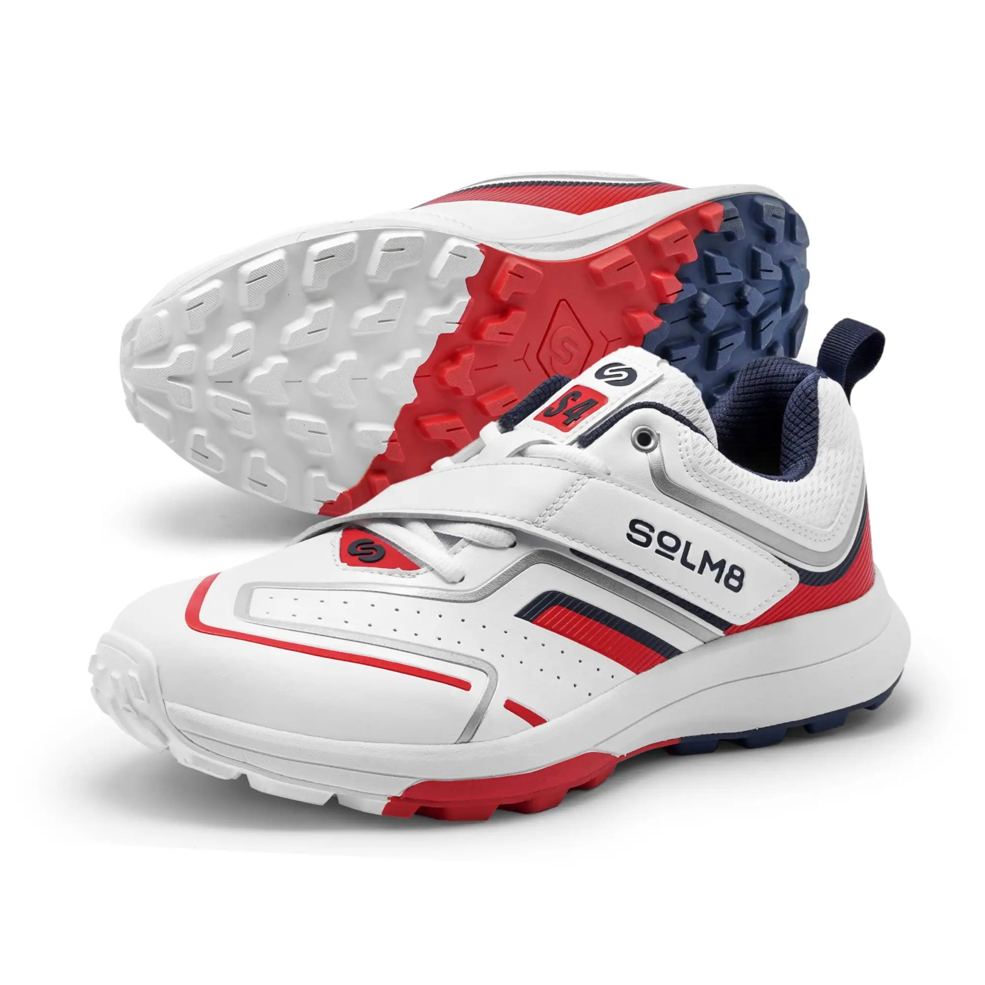 S4 Advance Cricket Shoes - Men’s Rubber Spikes for All-Round Performance (2024 Edition) Red Navy - FOOTWEAR - RUBBER SOLE