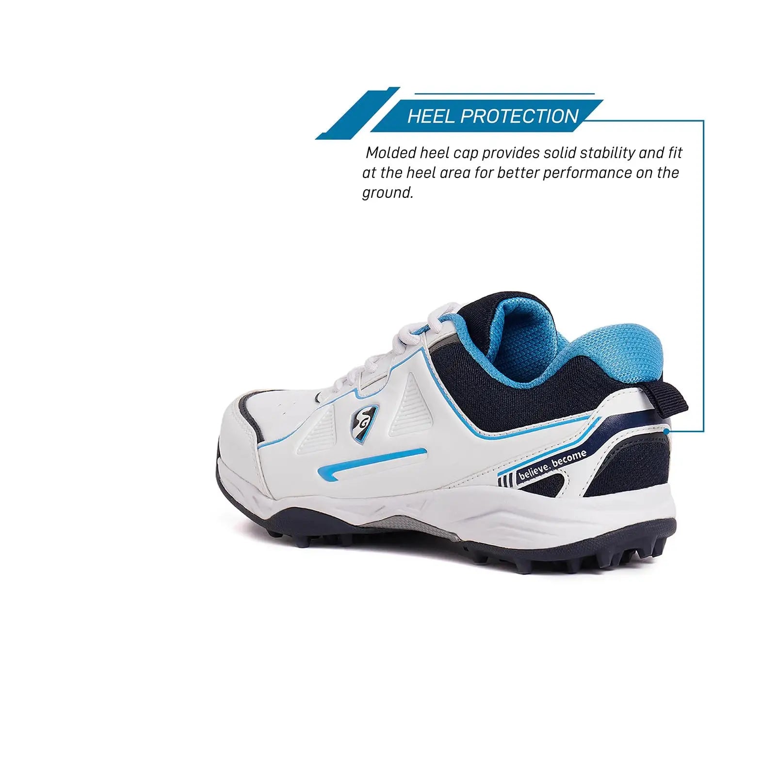 SG Club 5.0 Rubber Spikes Cricket Shoes White/Navy/Teal- 4 UK - FOOTWEAR - RUBBER SOLE