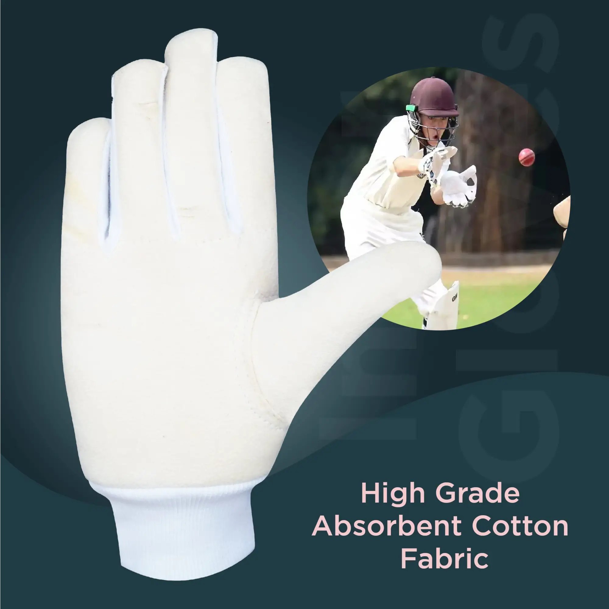 SPORTAXIS 100% Cotton Inner Gloves for Cricket Batting and Wicket Keeping - Comfortable Breathable and Durable - Red White Full Coverage