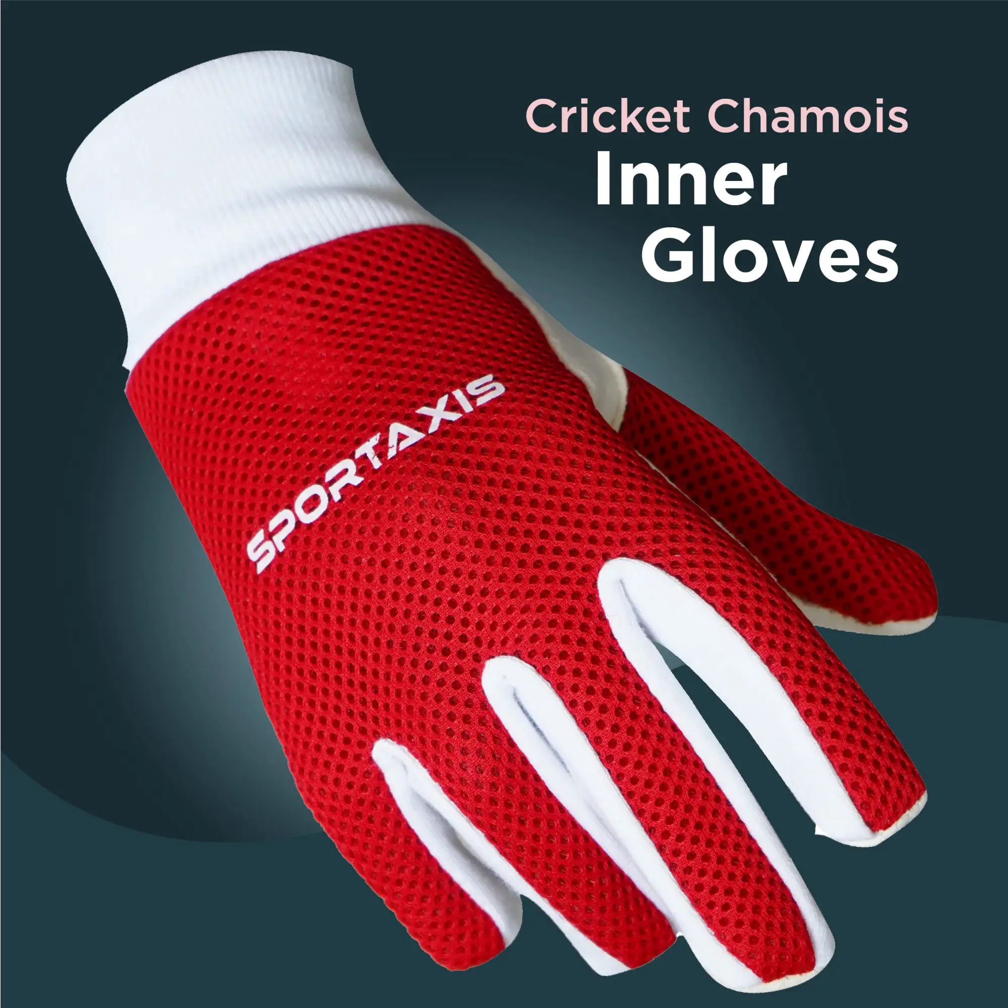 SPORTAXIS 100% Cotton Inner Gloves for Cricket Batting and Wicket Keeping - Comfortable Breathable and Durable - Red White Full Coverage