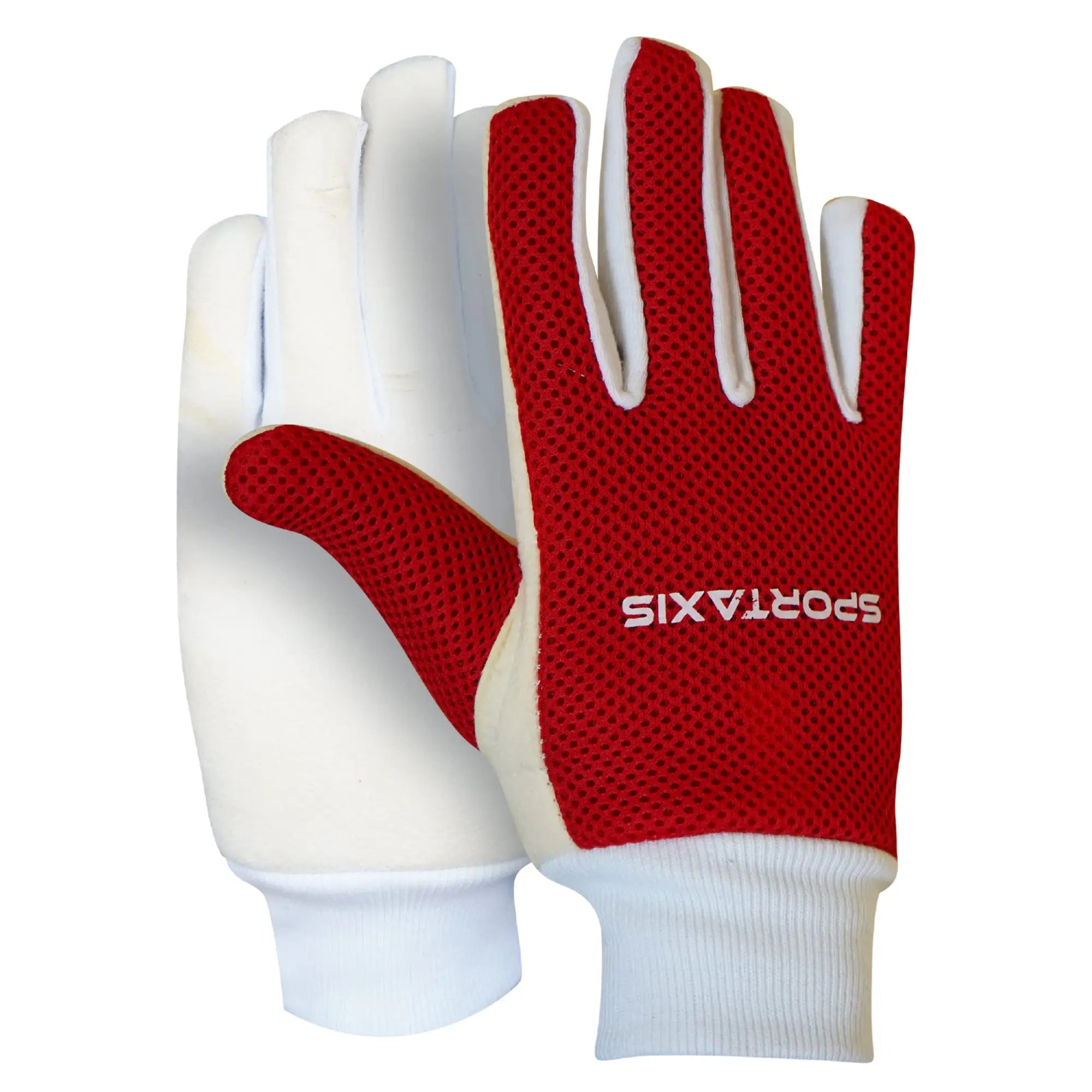 SPORTAXIS 100% Cotton Inner Gloves for Cricket Batting and Wicket Keeping - Comfortable Breathable and Durable - Red White Full Coverage