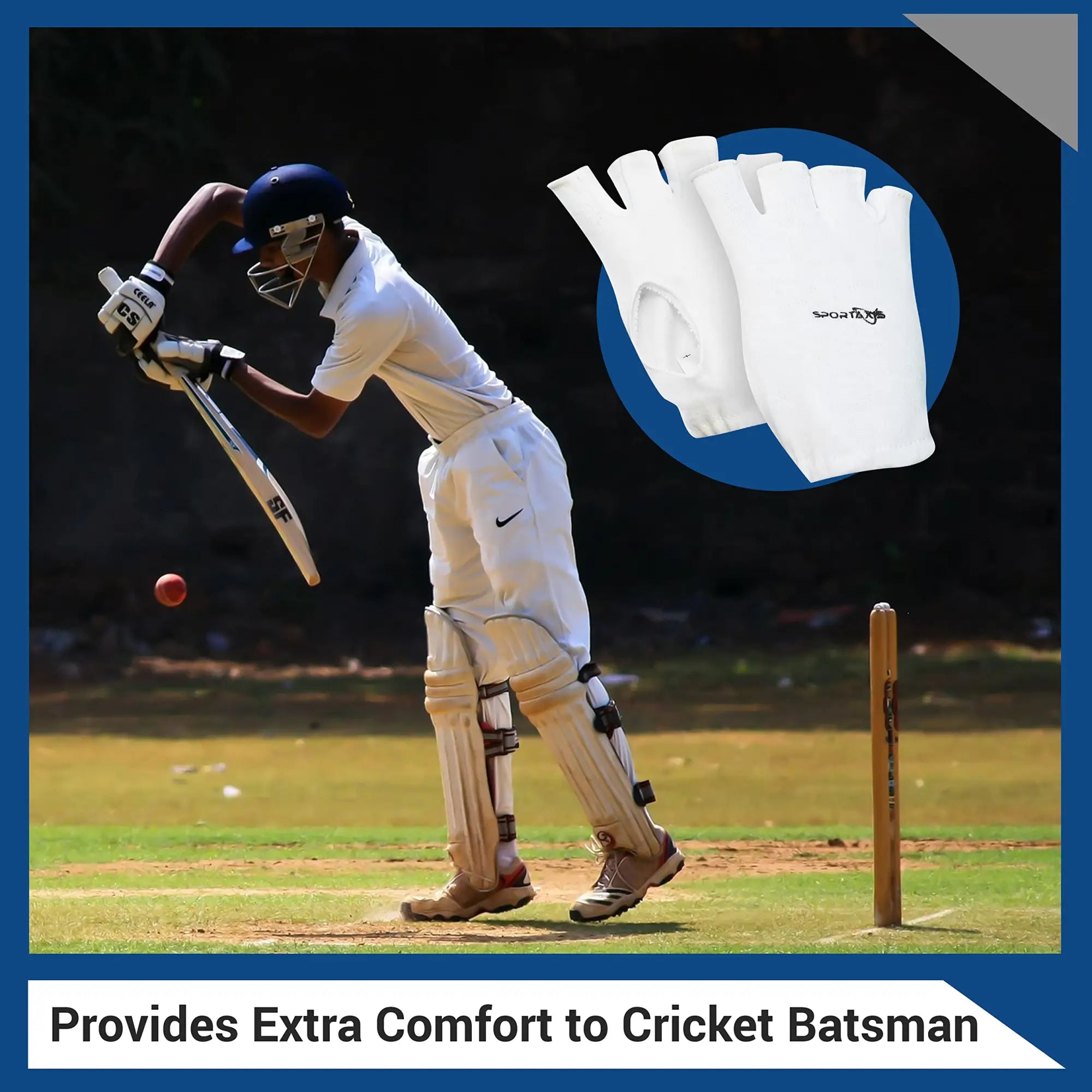 SPORTAXIS 100% Cotton Inner Gloves for Cricket Batting and Wicket Keeping - Comfortable Breathable and Durable - White Full Coverage