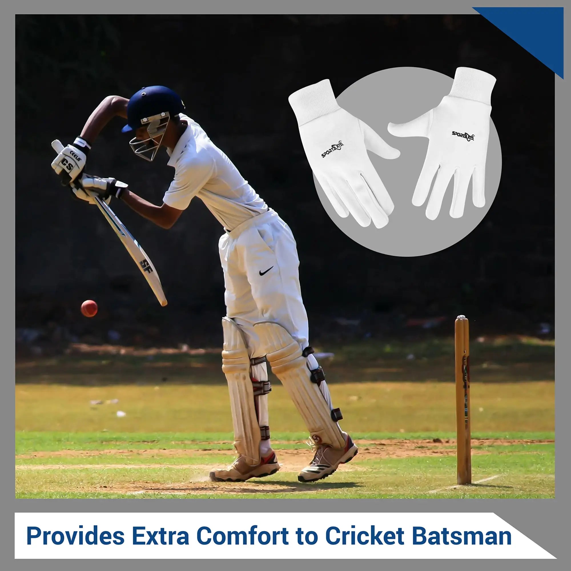 SPORTAXIS 100% Cotton Inner Gloves for Cricket Batting and Wicket Keeping - Comfortable Breathable and Durable - White Full Coverage