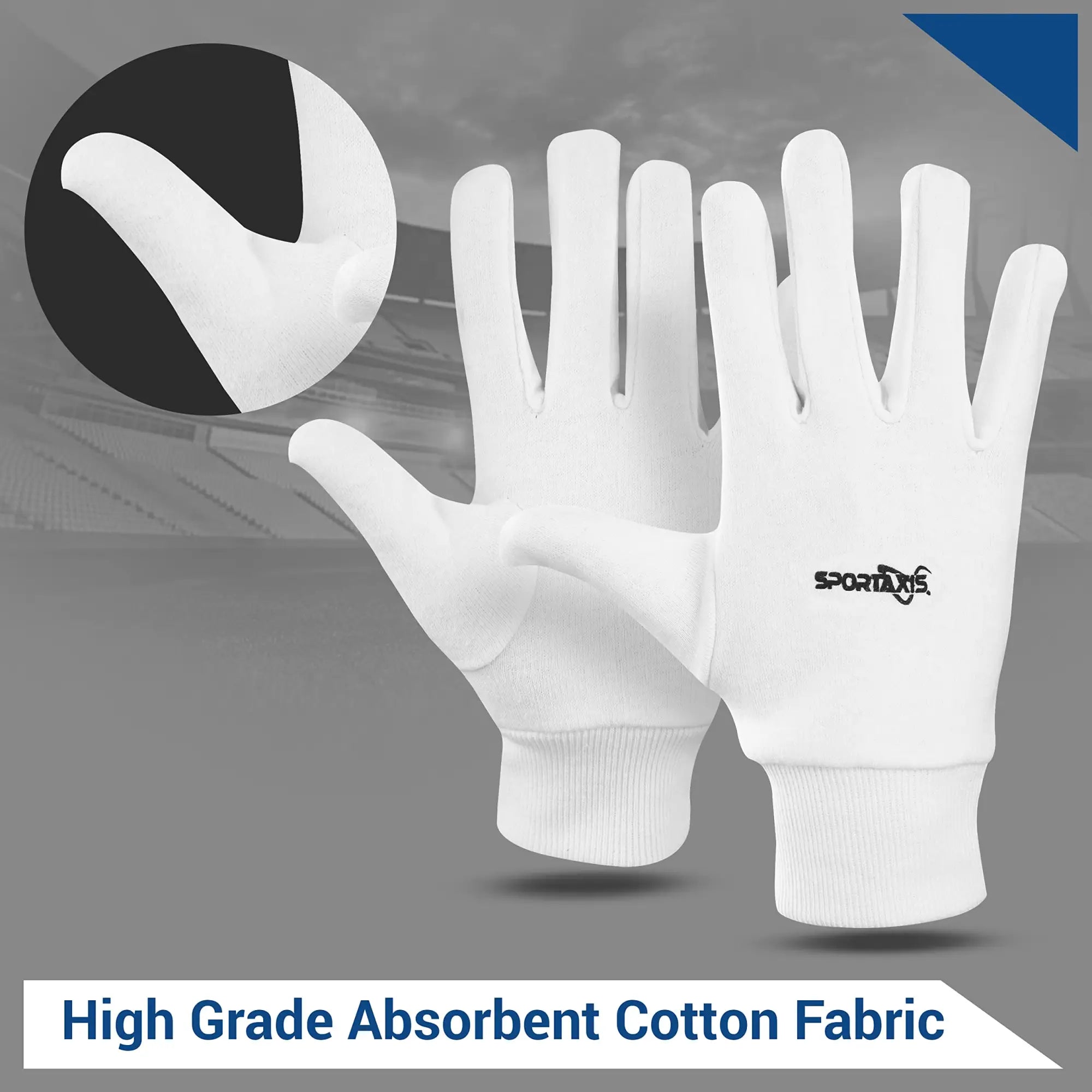 SPORTAXIS 100% Cotton Inner Gloves for Cricket Batting and Wicket Keeping - Comfortable Breathable and Durable - White Full Coverage