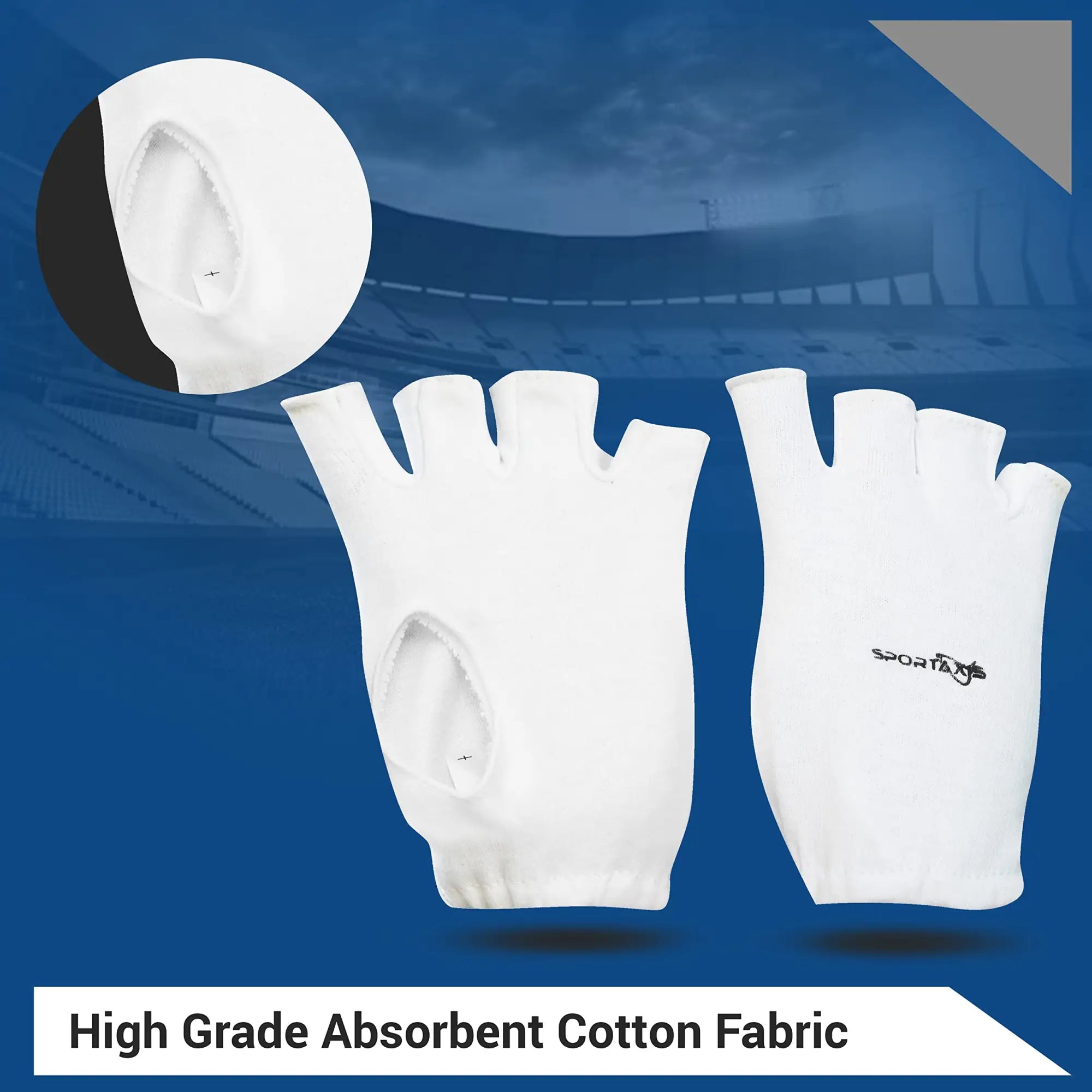 SPORTAXIS 100% Cotton Inner Gloves for Cricket Batting and Wicket Keeping - Comfortable Breathable and Durable - White Full Coverage