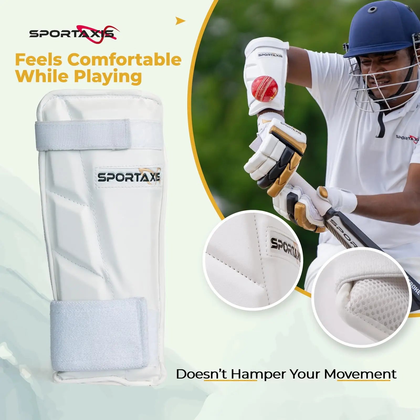 SPORTAXIS Cricket Arm Guard - Dual Strap Soft Inside Foam Maximum Protection - White Essential Cricket Gear for Confident and Stylish Play