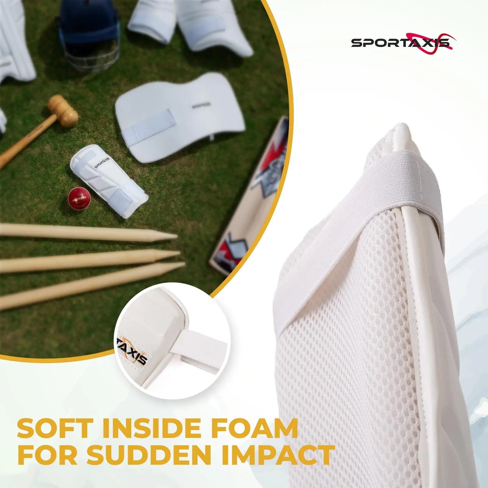 SPORTAXIS Cricket Arm Guard - Dual Strap Soft Inside Foam Maximum Protection - White Essential Cricket Gear for Confident and Stylish Play