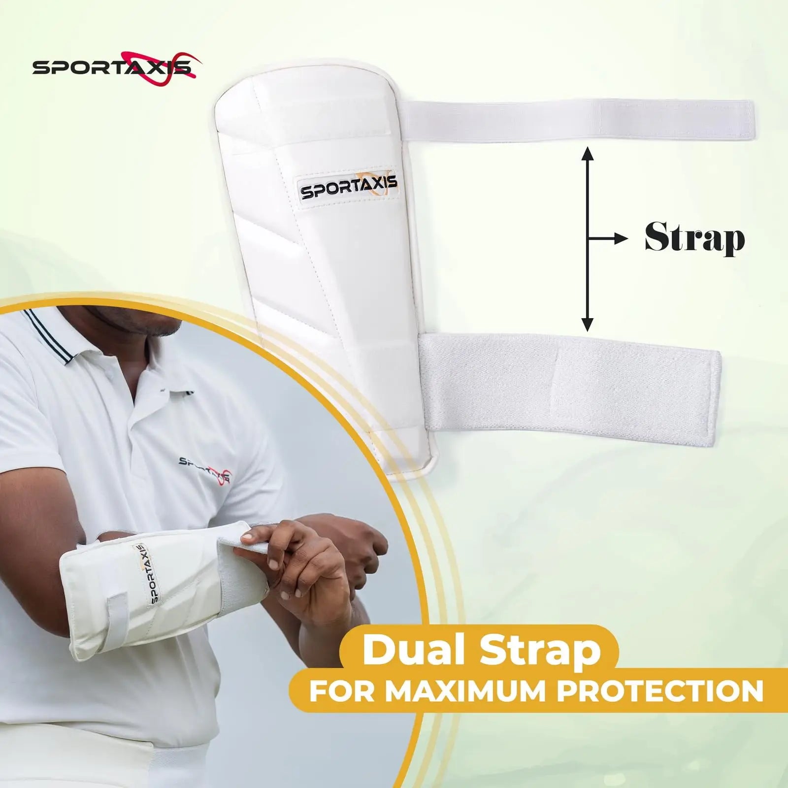 SPORTAXIS Cricket Arm Guard - Dual Strap Soft Inside Foam Maximum Protection - White Essential Cricket Gear for Confident and Stylish Play