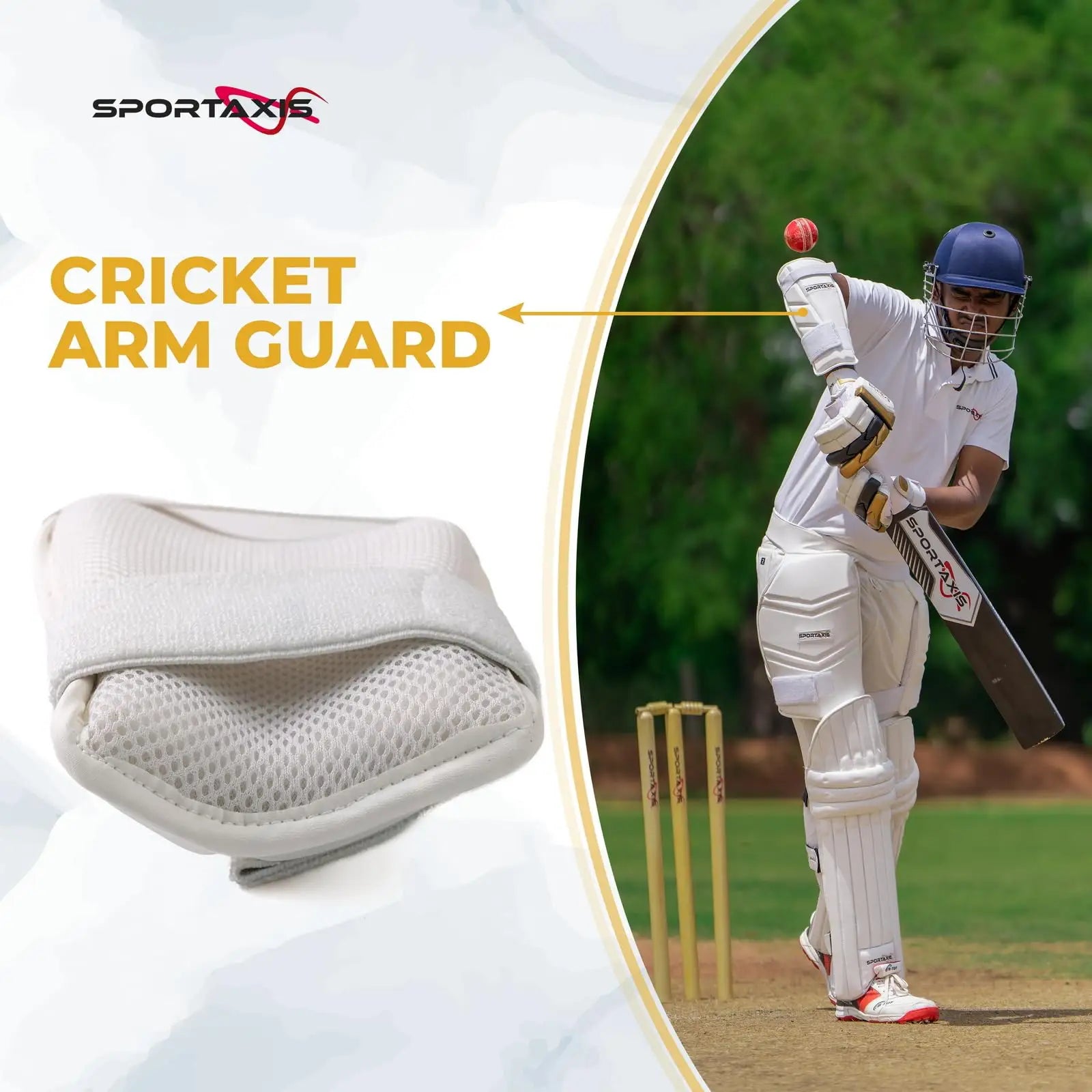 SPORTAXIS Cricket Arm Guard - Dual Strap Soft Inside Foam Maximum Protection - White Essential Cricket Gear for Confident and Stylish Play