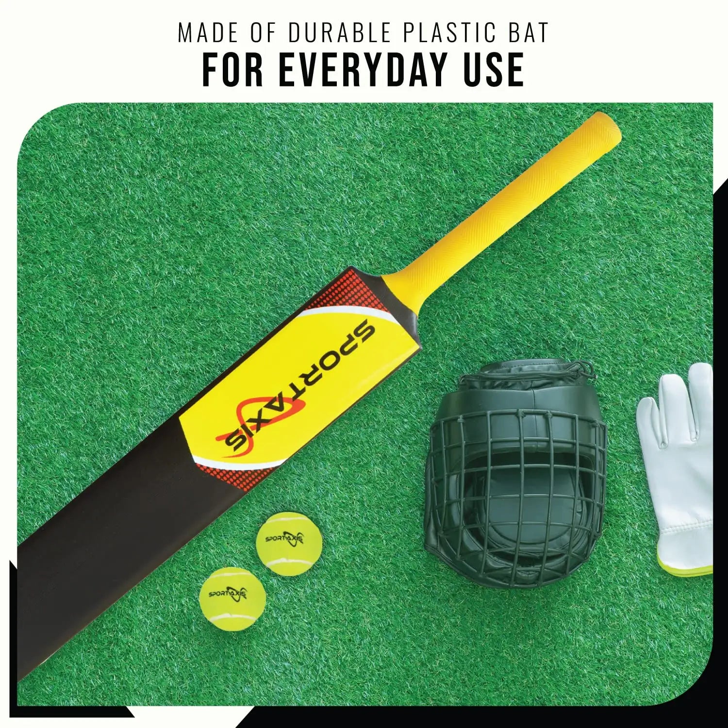 SPORTAXIS Heavy-Duty Plastic Cricket Bat with 2 Tennis Balls and Bag for Indoor Outdoor Backyard Beach Games