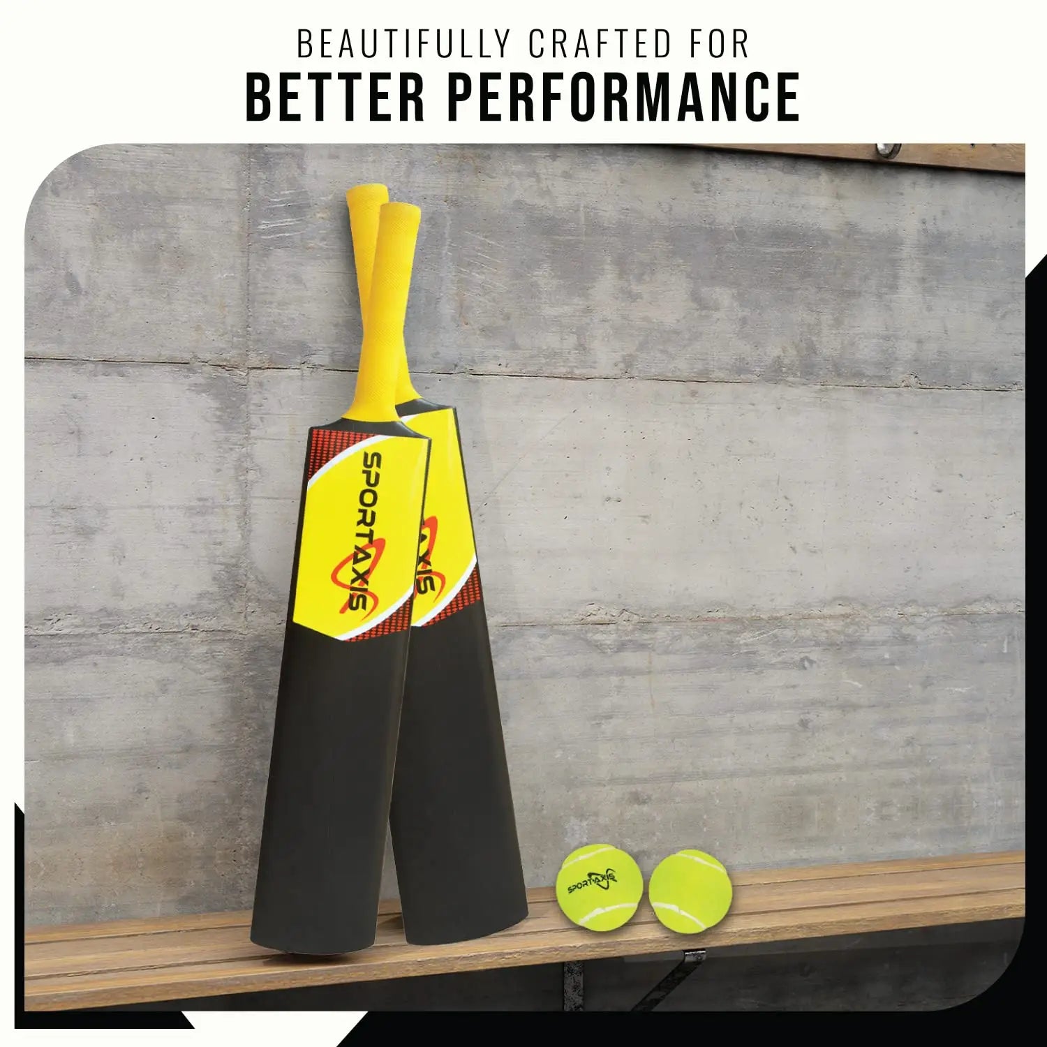 SPORTAXIS Heavy-Duty Plastic Cricket Bat with 2 Tennis Balls and Bag for Indoor Outdoor Backyard Beach Games