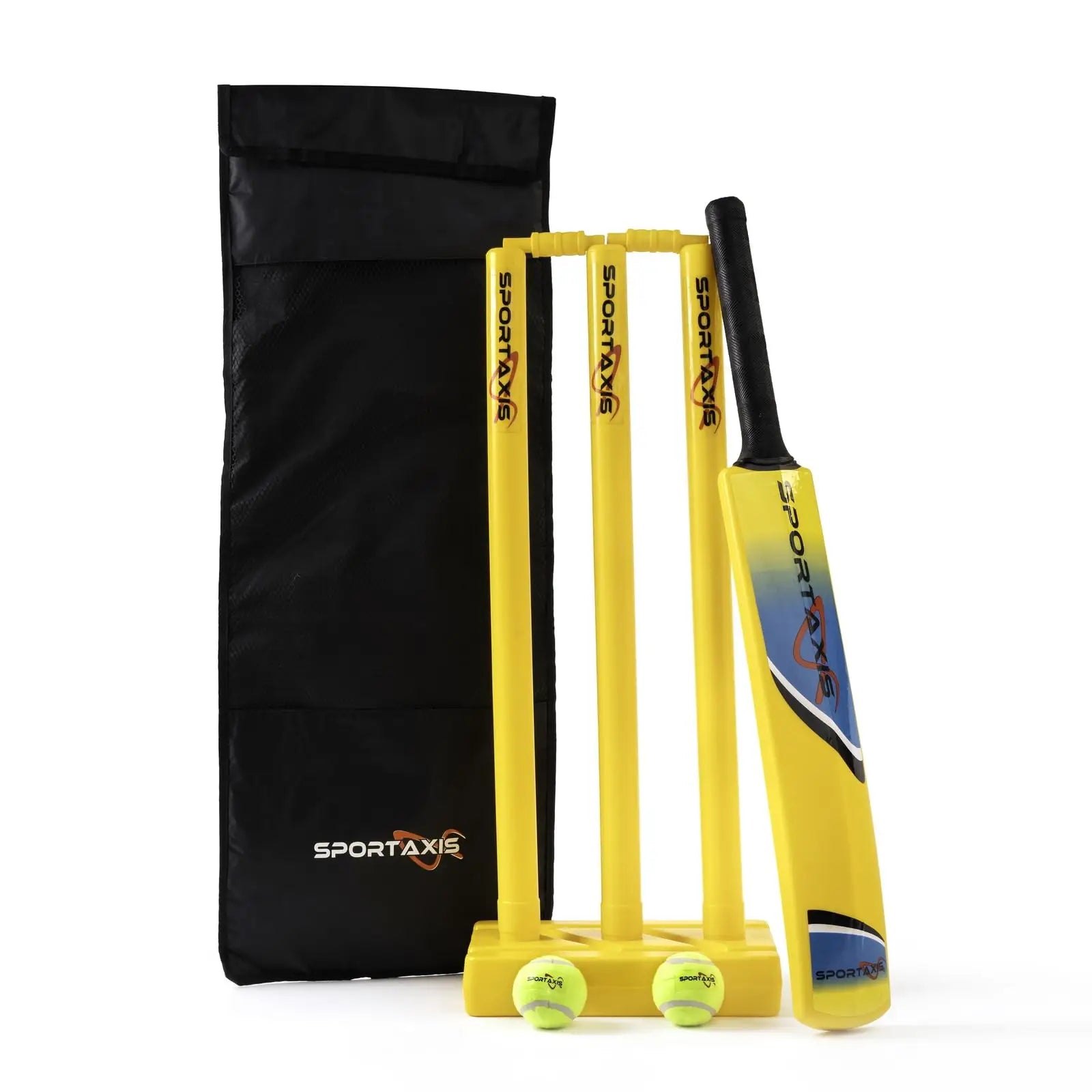 SPORTAXIS Premium Backyard Cricket Set - Beach Cricket - Set Includes 1 Bat 2 Balls Stumps with Stand & Bails - Comes with Carry Bag