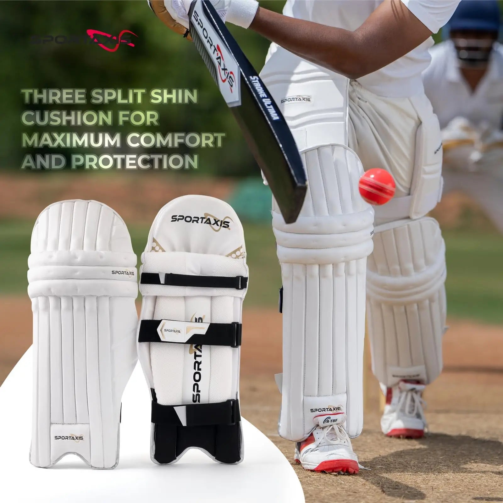 SPORTAXIS Professional Lightweight Cricket Batting Leg Pads for Men (White)