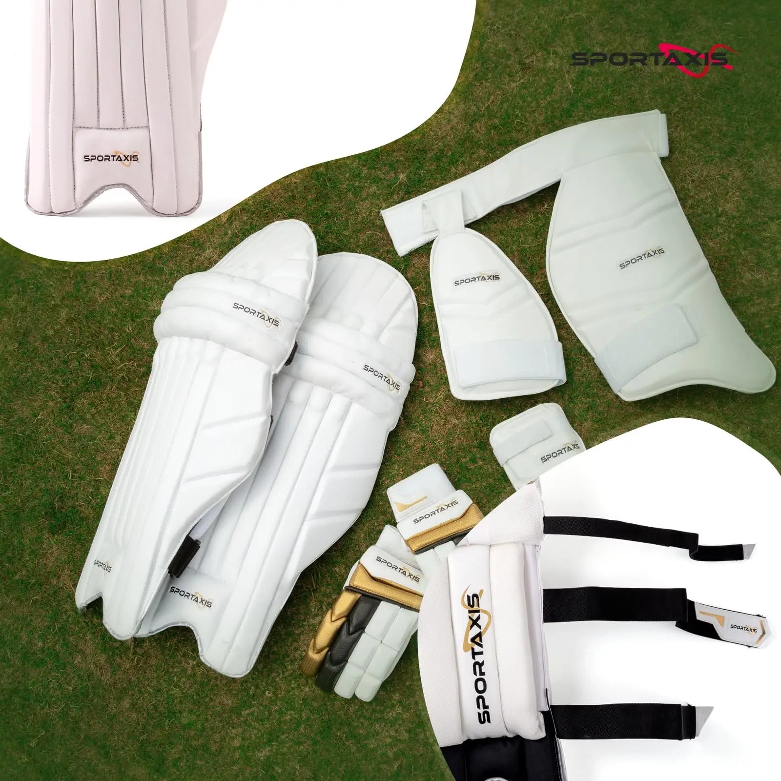 SPORTAXIS Professional Lightweight Cricket Batting Leg Pads for Men (White)