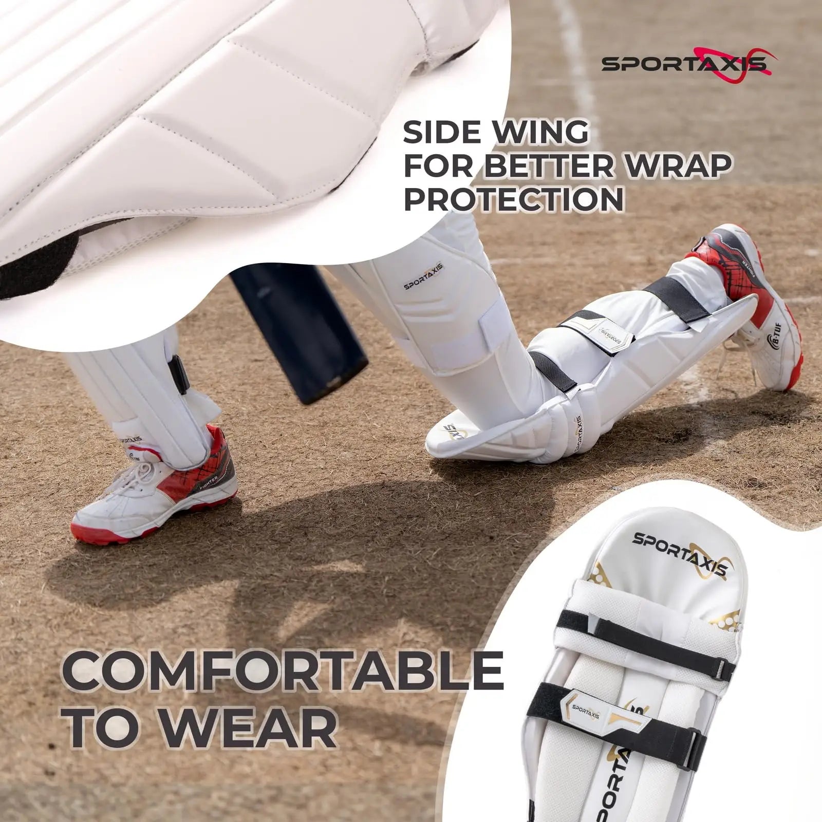 SPORTAXIS Professional Lightweight Cricket Batting Leg Pads for Men (White)