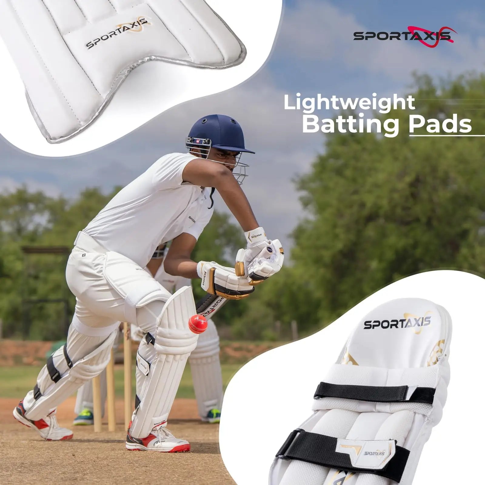 SPORTAXIS Professional Lightweight Cricket Batting Leg Pads for Men (White)