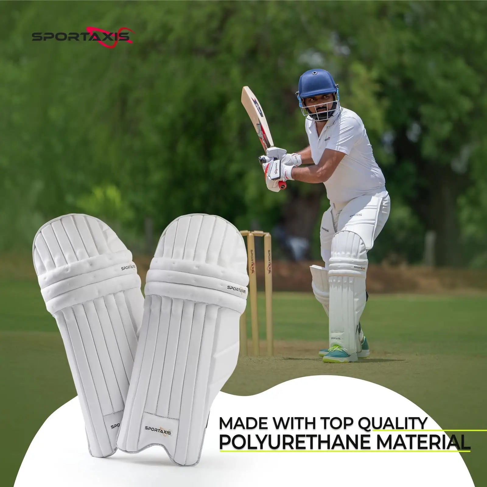 SPORTAXIS Professional Lightweight Cricket Batting Leg Pads for Men (White)