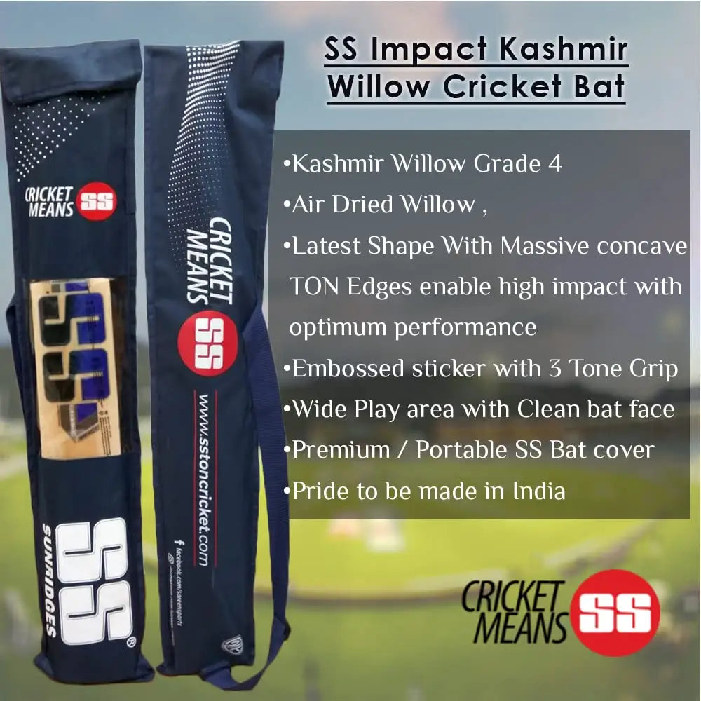 SS Kashmir Willow Leather Ball Cricket Bat Exclusive Cricket Bat for Adult Full Size with Full Protection Cover (Impact)