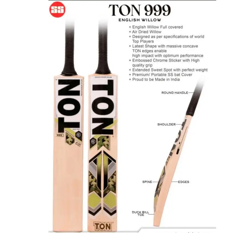 SS TON 999 Premium English Willow Cricket Bat Men’s Size (Free Bat Cover Included)