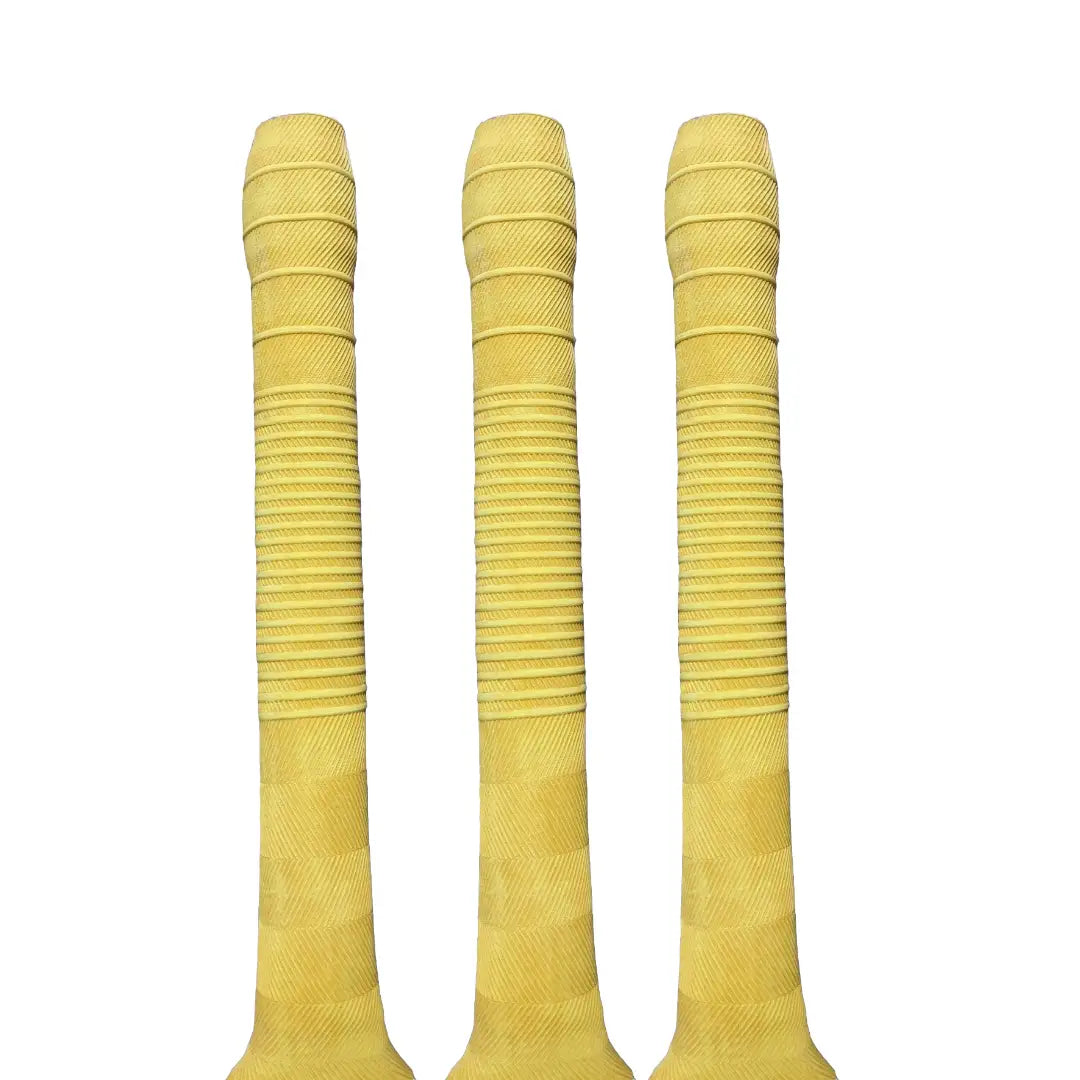 Bratla Chevron Rib Cricket Bat Rubber Grip Pack of 3 - Yellow - Cricket Bat Grip